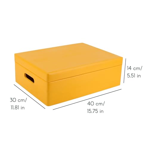 Creative Deco XL Yellow Wooden Box Storage with Hinged Lid - color: Yellow, size: XL | Handles