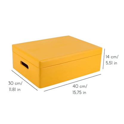 Creative Deco XL Yellow Wooden Box Storage with Hinged Lid - color: Yellow, size: XL | Handles