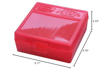 MTM 100 Round Flip-Top Ammo Box 38/357 Cal (Clear Red) - color: Clear Red, size: Pack of 1