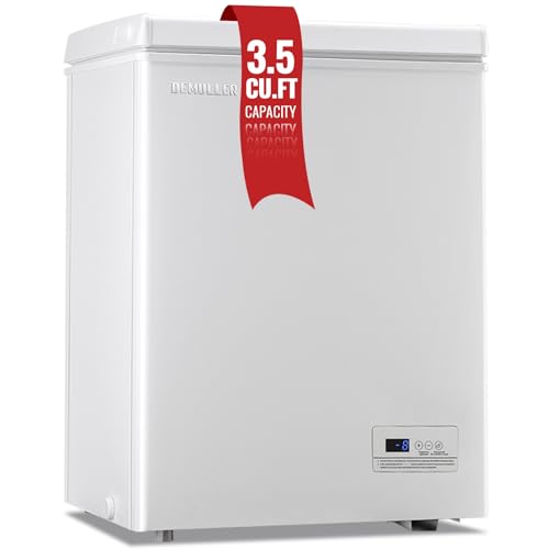 DEMULLER Chest Freezer Small Deep Freeezer with 2 Removable Baskets, Compact Freezer with Digital Control Panel accurate to 1 ℉, Mini Freezer for Homes Garages Basements White - size: 3.5 Cu.Ft White