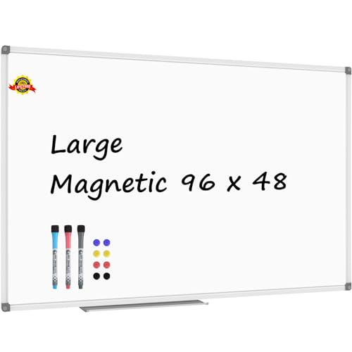 Lockways Dry Erase Board 96 x 48 Inch, Large Magnetic 4 x 8 White Board - color: Silver, size: 96"W x 48"H