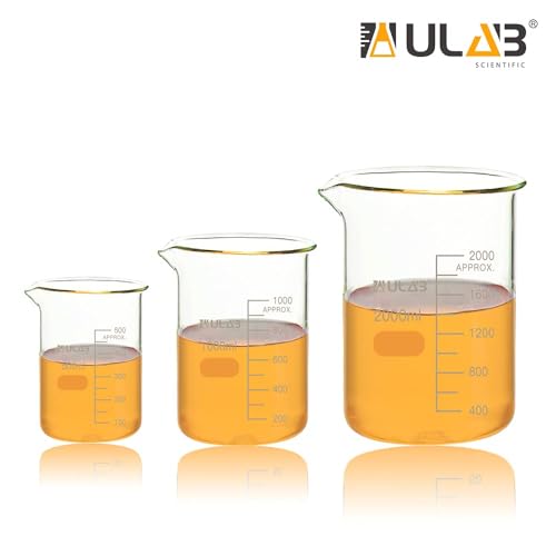 ULAB Scientific Glass Beaker Set, 3 Size of Vol. 500ml 1000ml 2000ml, 3.3 Borosilicate Griffin Low Form with Printed Graduation, UBG1028 - style: Vol. 500ml 1000ml 2000ml