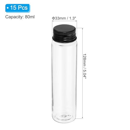 PATIKIL 80ml Plastic Test Tubes with Screw Caps, 15Pcs 128x33mm Flat Bottom Tubes for Scientific Party Decoration Candy Bead Storage Bath Salt, Black - color: Black, size: 80ml