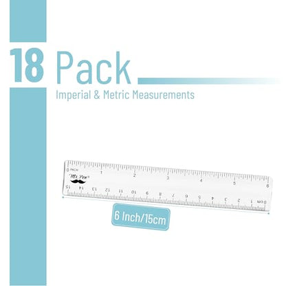 Mr. Pen- Bulk Plastic Rulers, 6 Inch, 18 Pack, Easy-to-Read Markings - color: Clear, size: 18 Pack 6 Inch