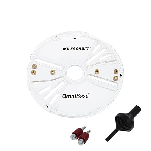 Milescraft 6202 Omni Base – Universal 7” Router Base Plate, Mounting Wings Adjust to Any Router, Clear Design Improves Visibility, Includes Centering & Mortise Pins. Fits 1-3/16” Porter Cable Bushings