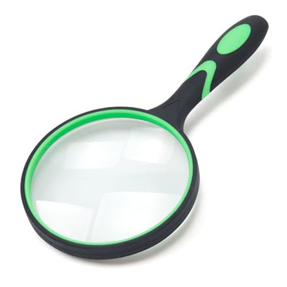 Large Magnifying Glass 5X Handheld Reading Magnifier for Seniors & Kids - 100MM 4INCHES Real Glass Magnifying Lens for Book Newspaper Reading, Insect and Hobby Observation, Classroom Science (GREEN)