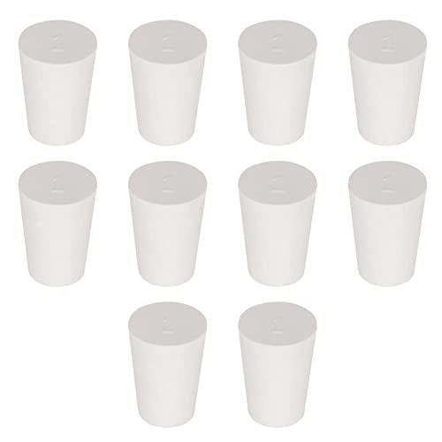 Labasics 10PK 1# Solid Rubber Stoppers - Size: 0.55" Bottle, 0.75" Top, 1.02" Length - White Tapered Lab Seal Rubber Stoppers - size: 1#