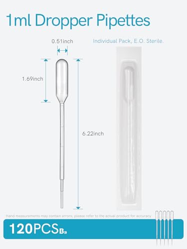 1mL Sterile Transfer Pipettes 120PCS, Vol. 3mL Disposable Pipettes - size: 1ml (Vol. 3mL)