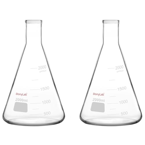 stonylab Erlenmeyer Flasks, 2 Pack 2000 ml Narrow Mouth Heavy Wall Borosilicate Glass Erlenmeyer Flask Laboratory Glassware - size: 2000 ml