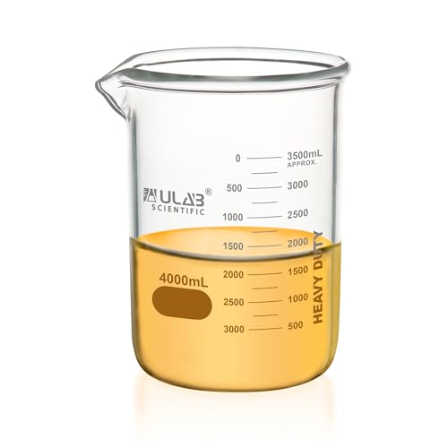 ULAB Heavy Duty Glass Beakers, Vol.4000ml (135oz), Borosilicate 3.3 Glass, Thick Wall Beakers, with Double Scale, Superior Durability & Chemical Resistance, UBG1067 - style: 1pc of Vol.4000ml
