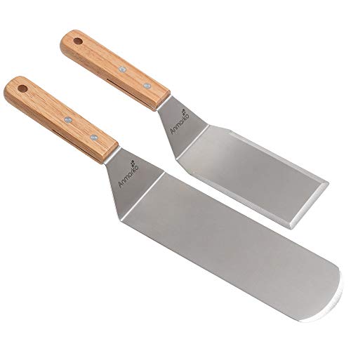 Metal Spatula Set - Griddle Long Spatula - Teppanyaki spatulas - Griddle Scraper and Pancake Flipper or Hamburger Turner - Stainless Steel Utensil great for BBQ Grill Flat Top - Commercial Grade - color: WH 2pcs Long