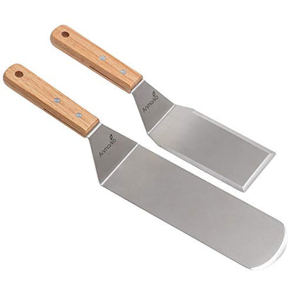 Metal Spatula Set - Griddle Long Spatula - Teppanyaki spatulas - Griddle Scraper and Pancake Flipper or Hamburger Turner - Stainless Steel Utensil great for BBQ Grill Flat Top - Commercial Grade - color: WH 2pcs Long