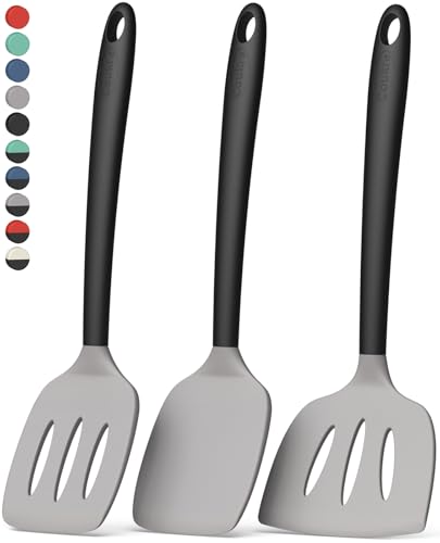 Coukre 3 Pack Silicone Spatula Set, Heat Resistant to 500°F, BPA-Free - color: GrayBlack