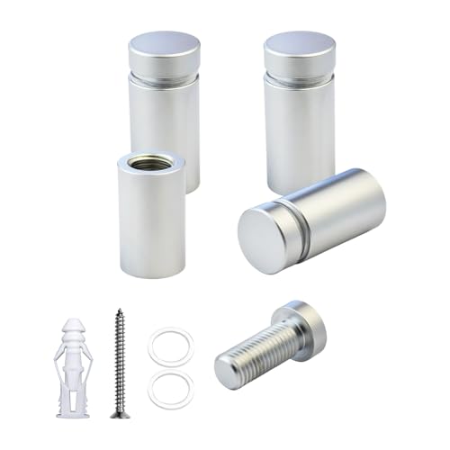 Pack of 4, Aluminum Standoff Screws, Wall Sign Standoff Mounting Hardware Advertising Glass Standoff for Acrylic Picture Frame (Satin Chrome Electroplated, 1/2" x 3/4") - color: Satin Chrome Electroplated, size: 1/2" x 3/4"