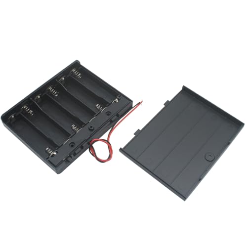 2 Pcs 6 Slots AA Battery Holder with Leads Plastic Battery Case Holder 2 X 1.5V AA Battery Box with Switch and Cover - color: Black, size: 6 Slot