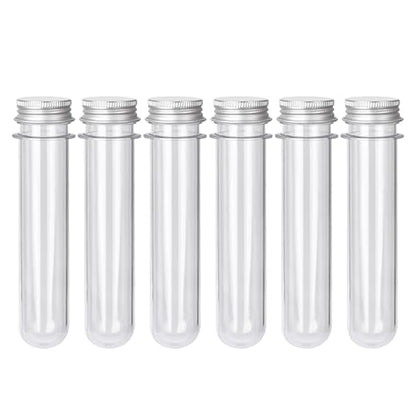 6 Pcs Plastic Test Tubes with Caps, 40ml Clear Test Tube Containers 25 x 140 mm, Reusable Tubes for Candy Storage, Party Favors, Beads, Bath Salts & Lab Experiments (6, Silver) - color: Silver