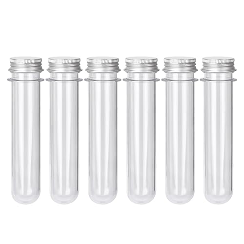 6 Pcs Plastic Test Tubes with Caps, 40ml Clear Test Tube Containers 25 x 140 mm, Reusable Tubes for Candy Storage, Party Favors, Beads, Bath Salts & Lab Experiments (6, Silver) - color: Silver