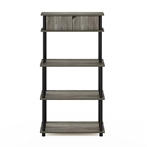 Furinno Turn-N-Tube Toolless Storage Shelf with Top Cabinet, French Oak Grey/Black - color: French Oak Grey/Black, size: 3-Tier with Top Cabinet