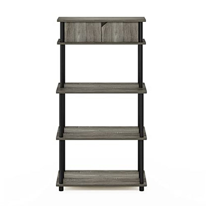 Furinno Turn-N-Tube Toolless Storage Shelf with Top Cabinet, French Oak Grey/Black - color: French Oak Grey/Black, size: 3-Tier with Top Cabinet