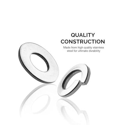NEIKO 50400A Stainless Steel Lock and Flat Washer Assortment | 350 Piece Set | 12 Different Sizes in Spring Lock and Flat Design | Prevent Loose Fasteners - style: Washer