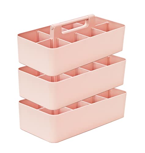 -Large Portable Caddy, DIY Dividers, 8 Compartments, School Office Supplies Home Organizer Basket with Handle Storage Organizer Made in USA (3 PACK, Indie Pink) - color: Indie Pink, size: 3 PACK