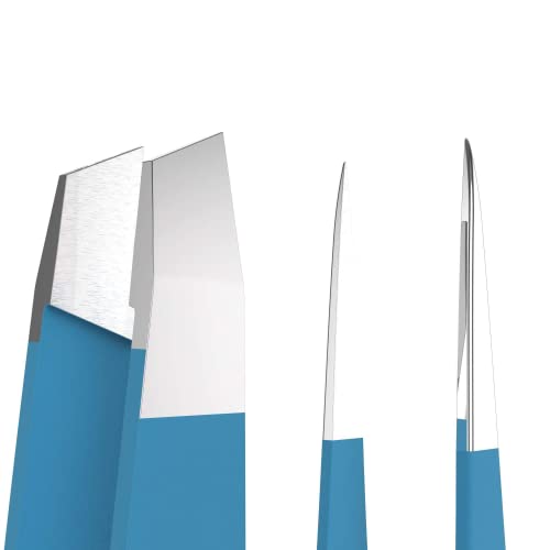 Tweezer Guru Eyebrow Tweezers for Women & Men - Set of 2, Professional, Stainless Steel, Slant and Pointed Tweezers for Ingrown Hair, Splinters and Blackhead Removal (Teal) - color: Teal