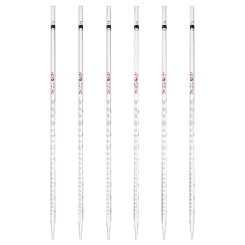 PATIKIL 2ml Glass Graduated Pipettes +/- 0.012ml, 6Pcs Coded Bands - size: 2ml