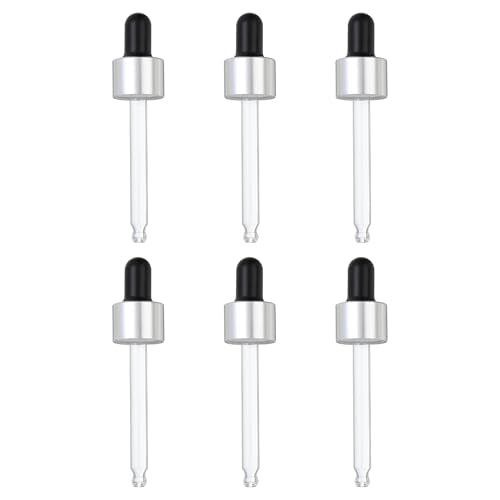 Glass Eye Dropper Caps, 6 Pcs Anodized Aluminum Glass Dropper Closure Top for 30ml(1oz) Essential Oils Bottle, Perfume, Lab Experiments, Silver Tone