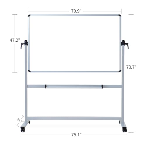 VIZ-PRO Double-Sided Magnetic Mobile Whiteboard, 72" x 48" - size: 72"W x 48"H