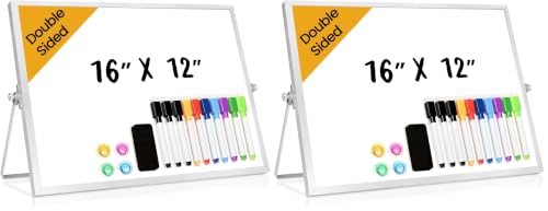 Desktop Whiteboard with Stand, 16" x 12" Double-Sided Dry Erase Board with Stand, Portable Stand White Board for Office, Home (Pack of 2) - size: 12"W x 16"H (Pack of 2)
