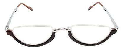 Calabria 309 Compact Folding Reading Glasses Mens Womend Trendy Semi-Rimless Foldable Pocket Readers Eyeglasses w/Hard Case - color: Walnut