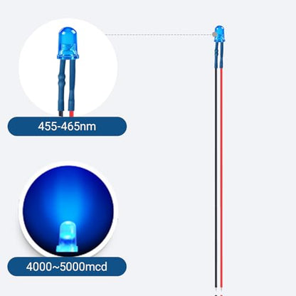50PCS 5mm Blue Pre-Wired LEDs, 12V with Built-in Resistors - color: Blue / 50 Pcs
