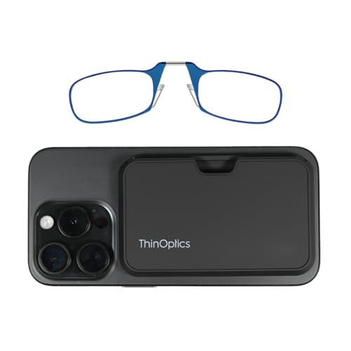 Always With You by ThinOptics Classic Readers + Attachable Glasses Case - color: Black Case / Blue Frames