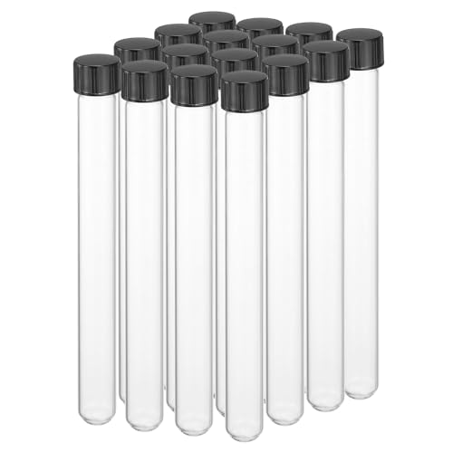 PATIKIL 30ml Test Tubes with Caps, 16pcs Glass Test Tubes Clear Round Bottom Test Tube Containers with Plastic Cap for Bead Candy Bath Salt Storage Scientific Experiment Plant, 18mmx180mm - size: 30ml