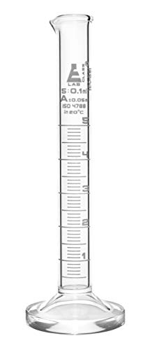 EISCO Graduated Cylinder, 5ml - Class A Tolerance ±0.05ml - Round Base - White Graduations - Borosilicate 3.3 Glass