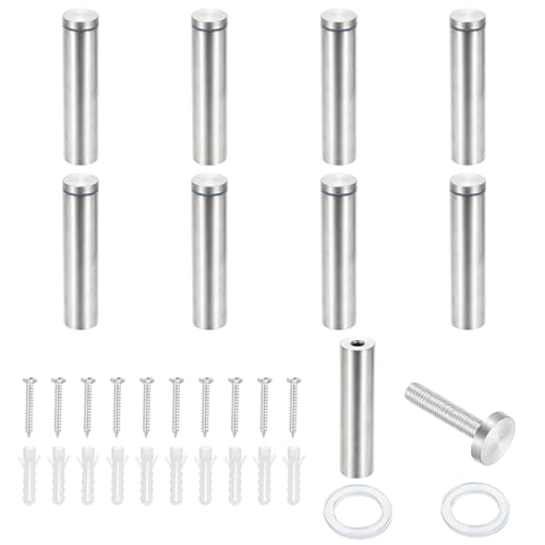 PATIKIL 1x4.7" Standoff Screws, 8 Pack Stainless Steel Stand Off Wall Mounts Wall Sign Mounting Hardware Advertising Standoff Nail for Hanging Acrylic Signs Picture Frame, Silver - size: 1x4.7"