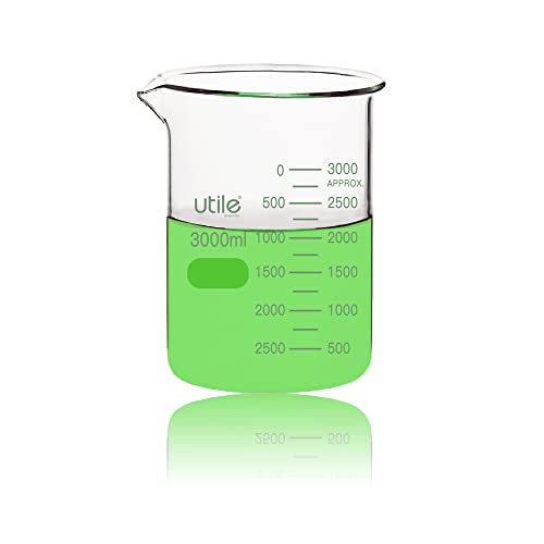 Utile 101.45oz(3000ml) Low Form Glass Beakers, Borosilicate 3.3 Glass with Printed Graduation, 4000.3000.1 - style: Vol.3000ml