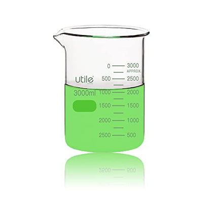 Utile 101.45oz(3000ml) Low Form Glass Beakers, Borosilicate 3.3 Glass with Printed Graduation, 4000.3000.1 - style: Vol.3000ml