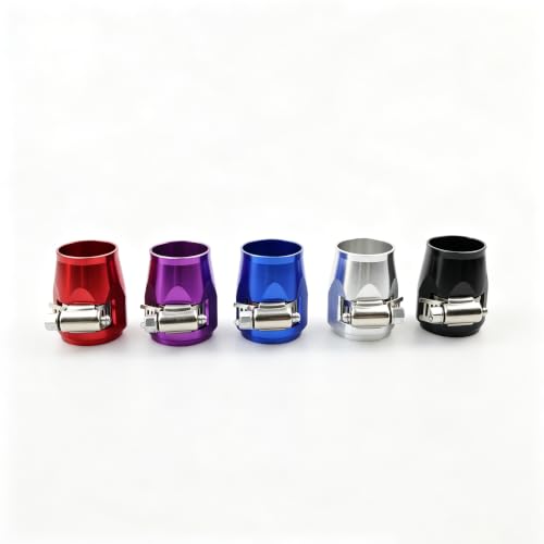 Aluminum Hose End Finisher Clamp, Universal Fit, Red Chrome Finish, 4pcs Set for Stainless Steel and Rubber Hoses, Model (Blue, 14AN) - color: Blue, size: 14AN