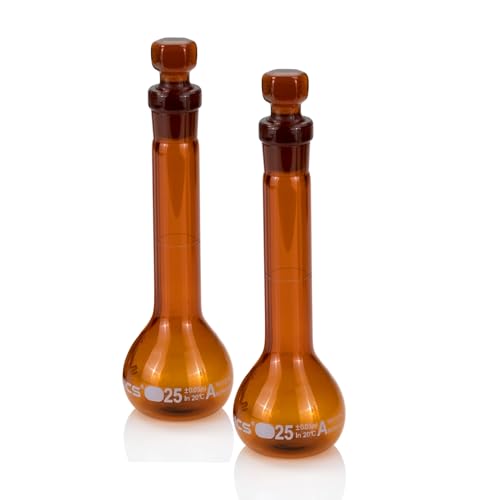 25 ml Volumetric Flask,Amber,3.3Borosilicate Glass,Class A,NS12/14 Glass Stopper,Laboratory Project (Pack of 2) - color: Amber, size: 25ml