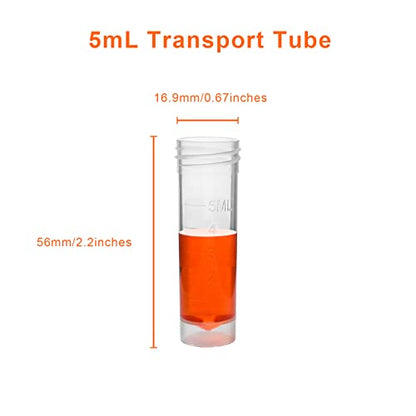 PEKYBIO Sterile Plastic Graduated Test Tubes 5ml Sample Storage Container with Screw Cap Self-Standing Lab Transport Tube, Case of 50 - size: 5ml 50Pcs