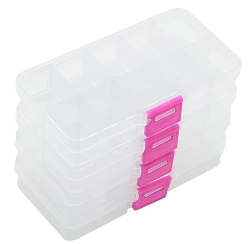 Yansanido 4 Pcs 10 Grids 5 Inch x 2.5 Inch Adjustable Small Removable Plastic Jewelry Organizer Divider Storage Box Jewelry Earring Tool Containers (Clear Pink) - color: Clear Pink
