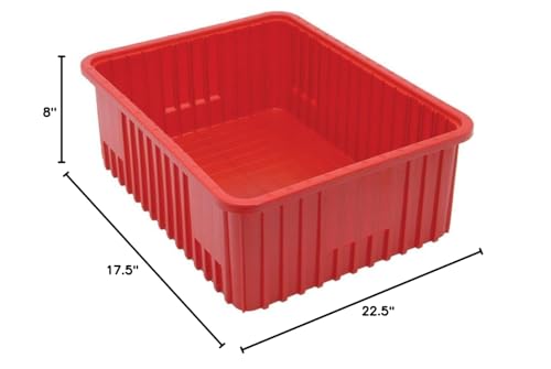 QUANTUM STORAGE SYSTEMS DG93080RD Dividable Grid Storage Container, Heavy-Duty Stackable Plastic Parts Bin for Warehouse, Assembly & Industrial Organization, 22-1/2" x 17-1/2" x 8", Red, 3-Pack