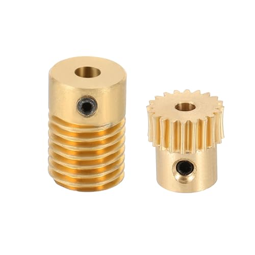 uxcell Worm Gear Set 20T 0.5 Module 20:1 Reduction Rate, Right Rotation Drive Gear Box Wheel Reduce Transmission Part (Brass Gear-3mm Bore, Brass Rod 4mm Bore) - size: Gear-3mm, Rod-4mm Bore, style: 0.5M-20T