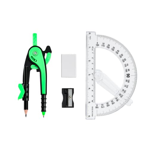 Unjoo Compass and Protractor Set, 6 Inch Swing Arm Protractor (Dark Green) - color: Dark Green