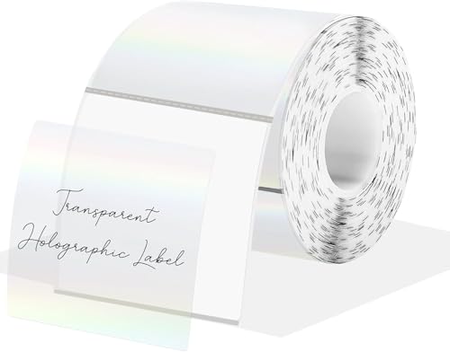 2 Inch Square Transparent Thermal Label Stickers, Holographic Clear Self-Adhesive Direct Thermal Labels, Perforation Line Design& Waterproof- 200 Sheets - size: square-2 inch