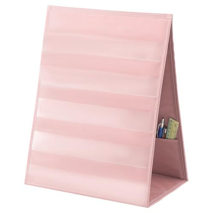 Tabletop Pocket Chart 13 x 17 Inch 600d Oxford Fabric Double Sided Pocket Chart Stand with 5 Straps Foldable Organizer Sticker Display Stand for Classroom, Home, Office (Pink) - color: Pink