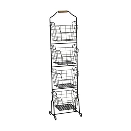 Mikasa Gourmet Basics Ferme 4-Tier Market Basket - Antique Black Wire and Acacia Wood Handle, Kitchen Fruit Vegetable Storage Organizer, 13.5 x 11.5 x 51 Inches - style: Ferme