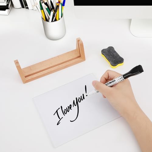 Desktop Glass Whiteboard with Wood Base, Small Whiteboard Glass Dry Erase Board Mini Whiteboard Portable Desk Whiteboard for Home, Office, 6.9x5.86 inch. Accessories Included - color: Beech-white-whiteboard