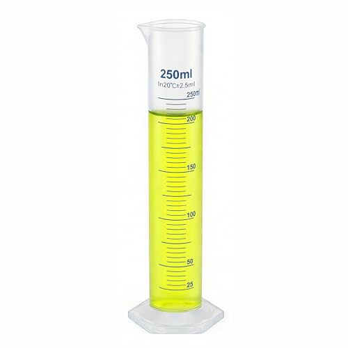 250ml Plastic Measuring Graduated Cylinder, Polypropylene Plastic, 2-Sided Marking, Ideal for Science, School and Home Lab, HUAOU, Pack of 1 - size: 250ml